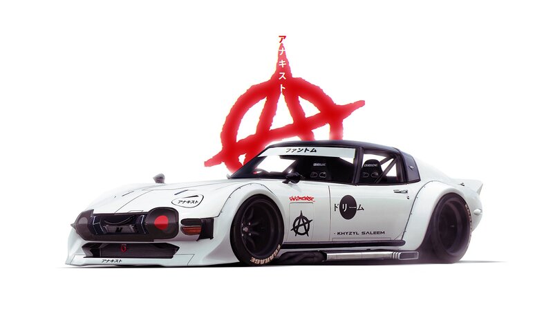 White Race Car — Dramatic, Digital Art, Anarchist Symbol