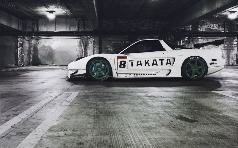White Race Car — Dramatic, Photograph, Green Wheels