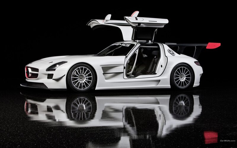 White Race Car — Dramatic, Photograph, Open Doors, Rear Wing, Reflective Surface