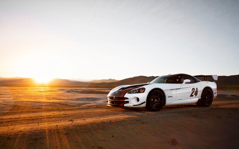 White Race Car — Dramatic, Sunset, Photograph
