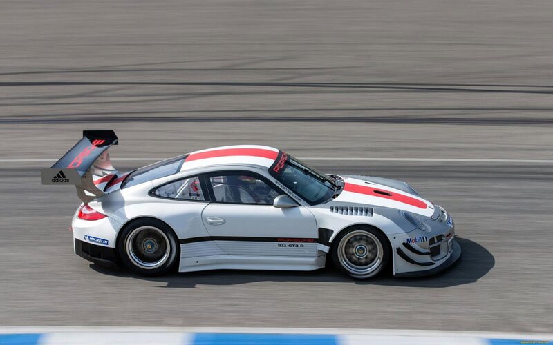 White Race Car — Dynamic, Afternoon, Photograph, Race Track, Adidas Logo