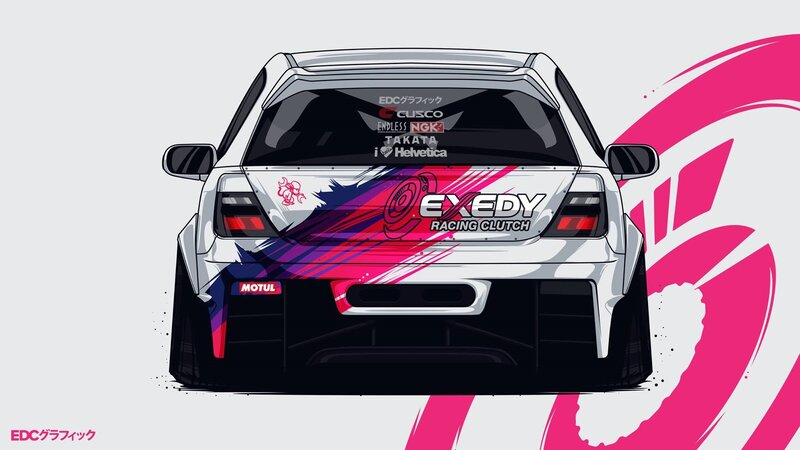 White Race Car — Dynamic, Digital Art, Decal