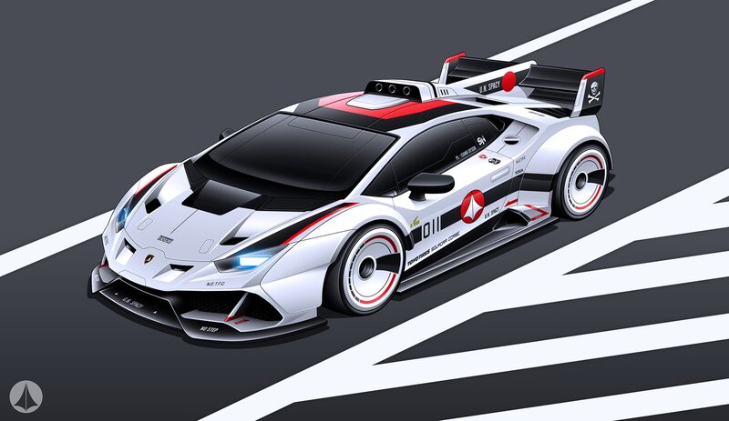 White Race Car — Dynamic, Digital Art, Race Track