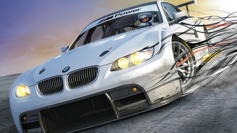 White Race Car — Dynamic, Sunset, Digital Art, Driver, Race Track, Motion Lines