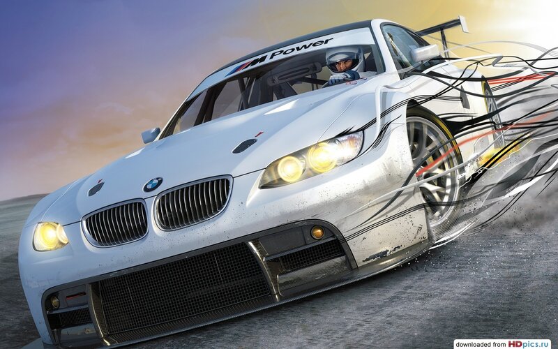 White Race Car — Dynamic, Sunset, Digital Art