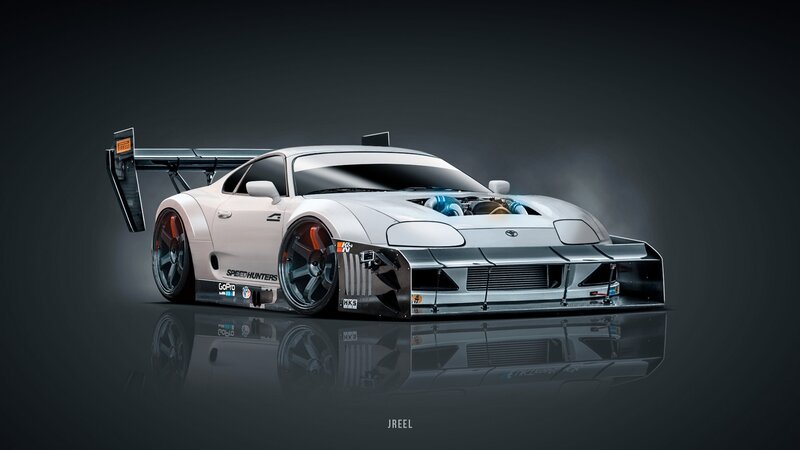 White Race Car — Gray, Dramatic, Digital Art