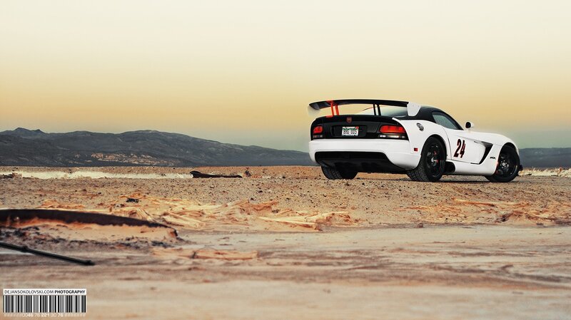 White Race Car in Desert — Dramatic