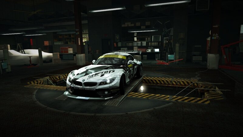 White Race Car in Garage — Black, Dark, Night, 3d Render