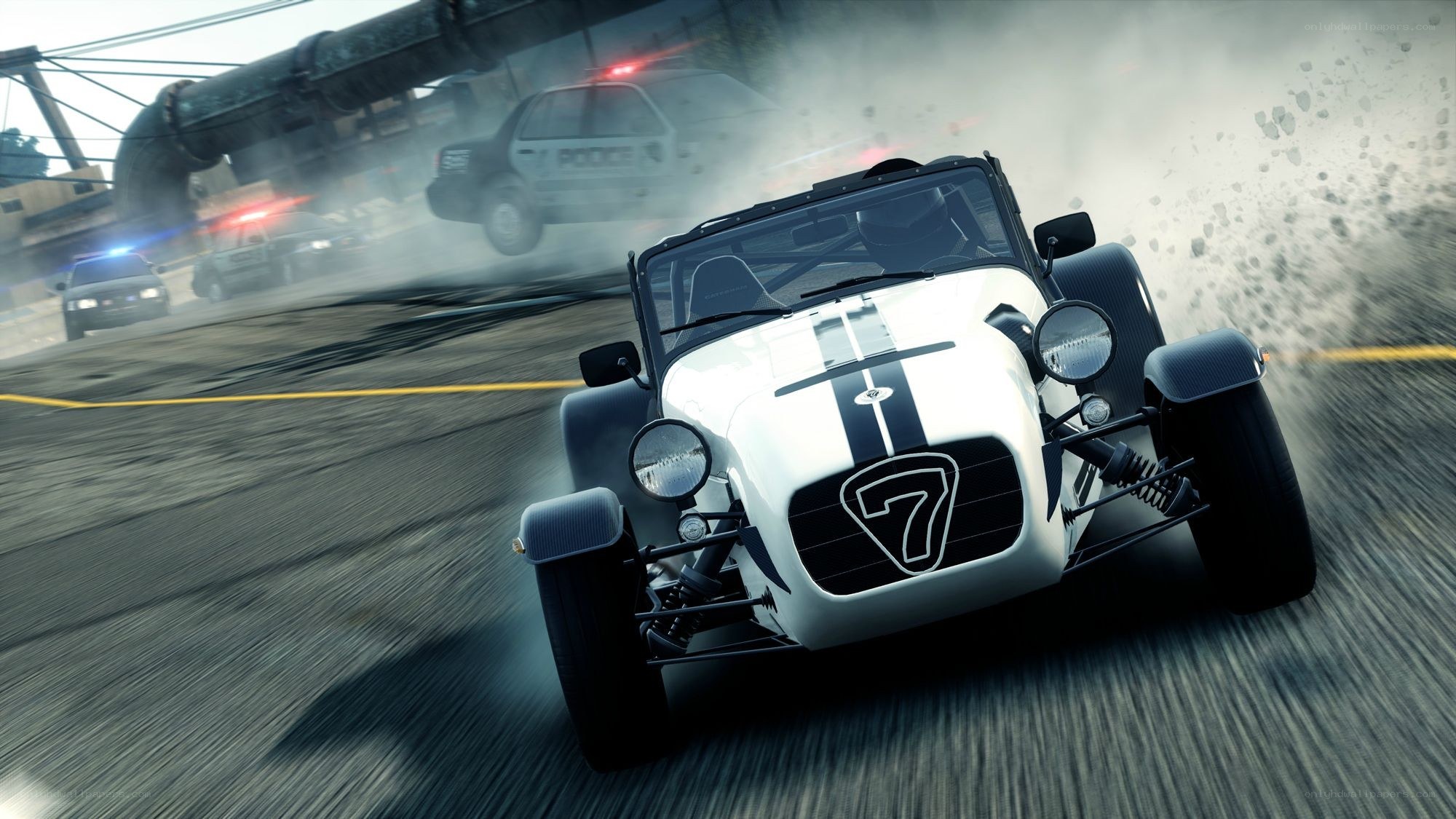 White race car in pursuit