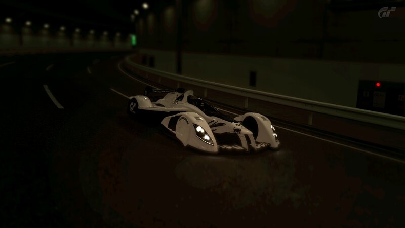 White race car in tunnel