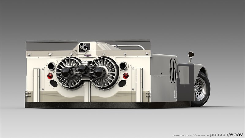 White Race Car — Neutral, 3d Render, Number 66, Wheels