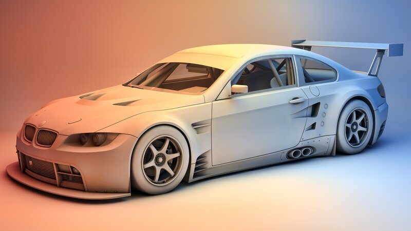 White Race Car — Neutral, 3d Render, Wings, Tires