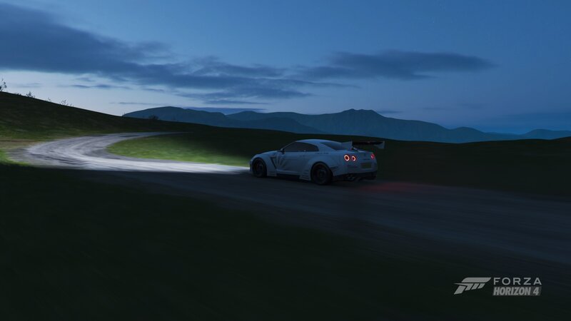 White Race Car on Road — Blue