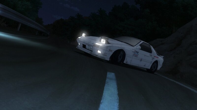 White Race Car on Road — Dramatic, Night