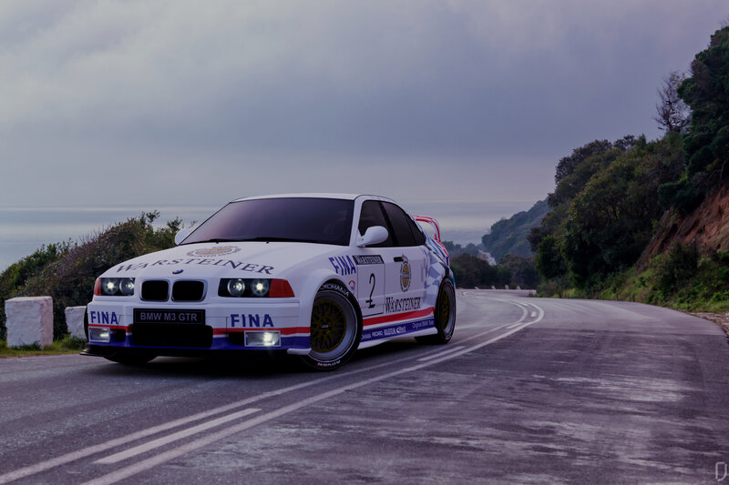 White Race Car on Road — Dramatic, Sunset, Photograph, Trees
