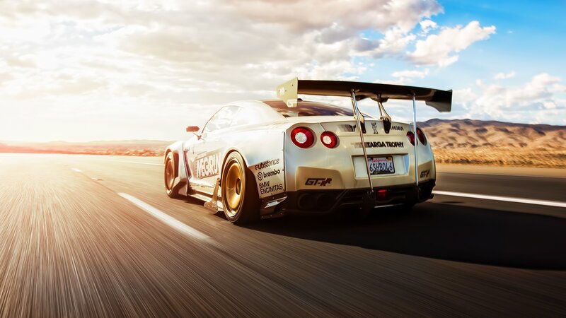 White Race Car on Road — Dramatic, Sunset