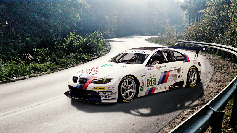 White Race Car on Road — Dramatic