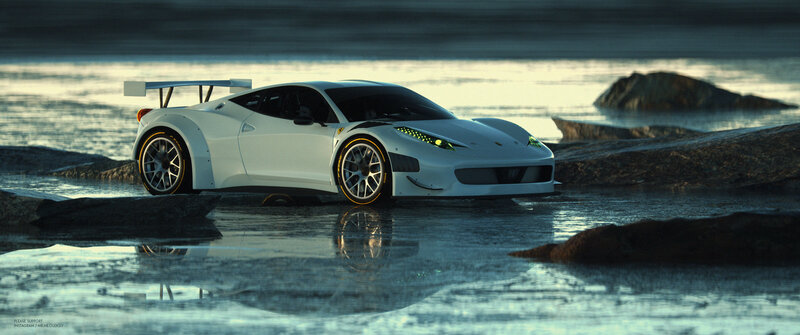 White Race Car on Rocks