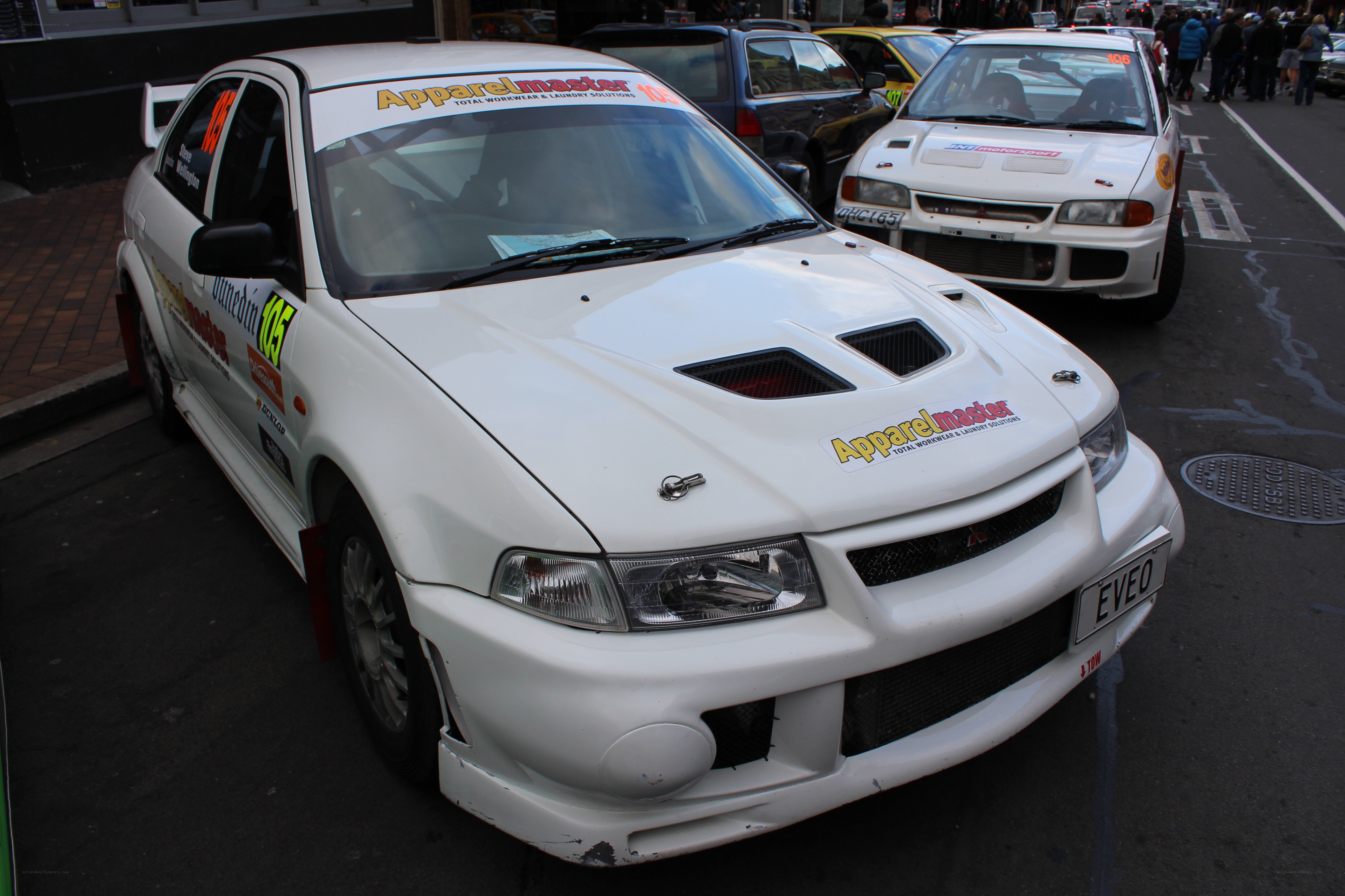 White race car on street