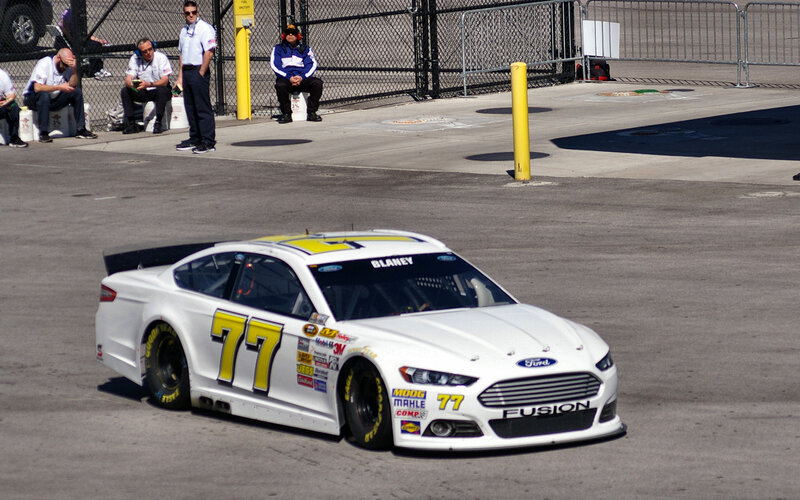 White Race Car on Track — Active, Afternoon, Photograph