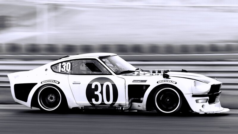White Race Car on Track — Black, Dynamic