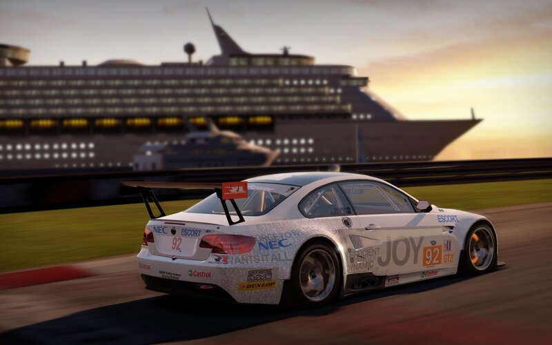 White Race Car on Track — Dramatic, Sunset, Digital Art