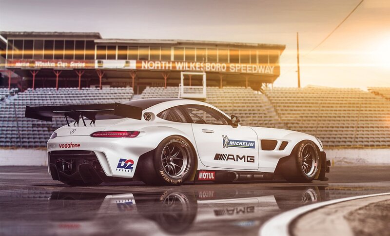 White Race Car on Track — Dramatic, Sunset, Photograph, Race Car