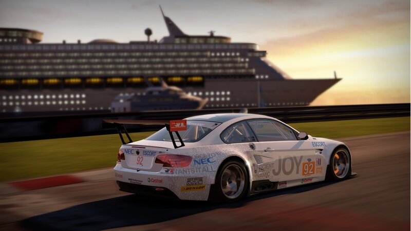 White Race Car on Track — Dramatic, Sunset