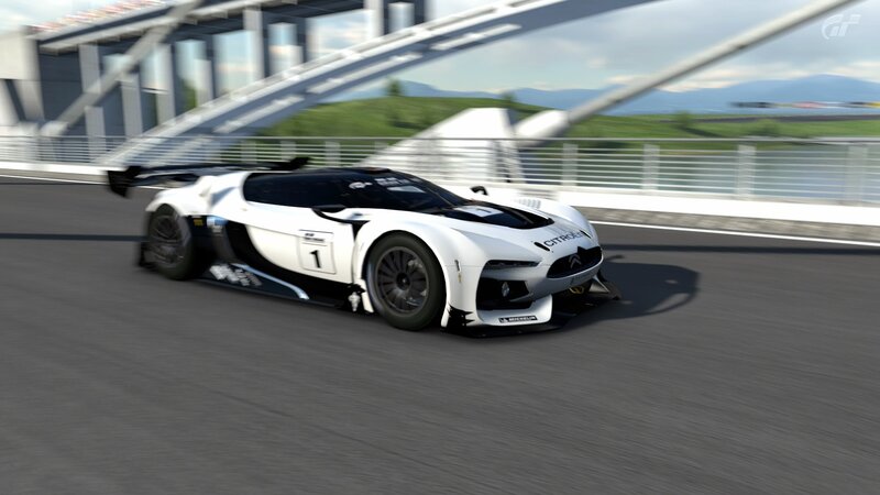 White Race Car on Track — Dynamic, Afternoon, 3d Render, Race Car, Bridge