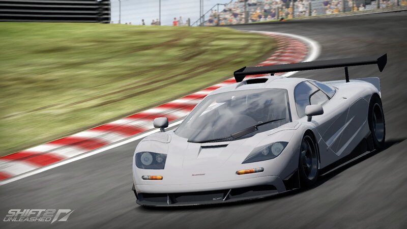 White Race Car on Track — Dynamic, Afternoon, 3d Render, Race Track, Spectators