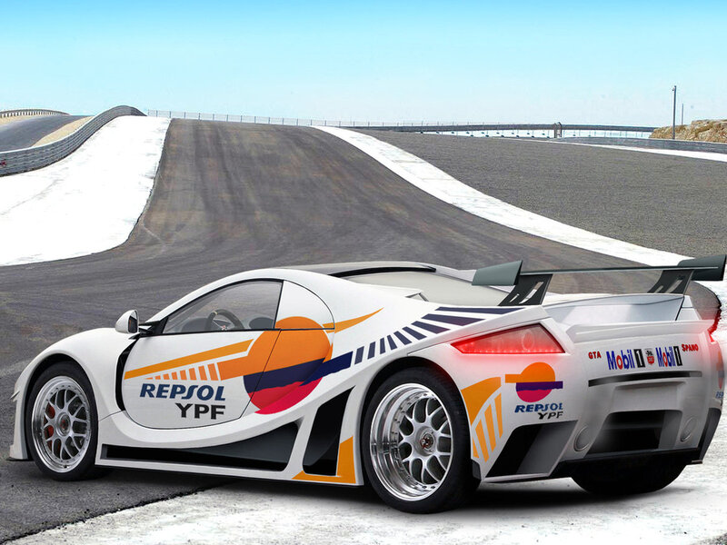 White Race Car on Track — Dynamic, Afternoon, 3d Render, Race Track