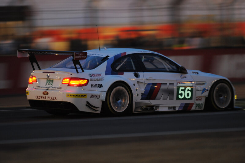 White Race Car on Track — Dynamic, Night, Photograph, Race Car, Tire
