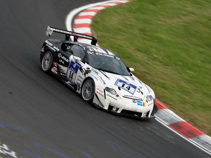 White Race Car on Track — Dynamic, Photograph, Race Car, Grass, Black, Green
