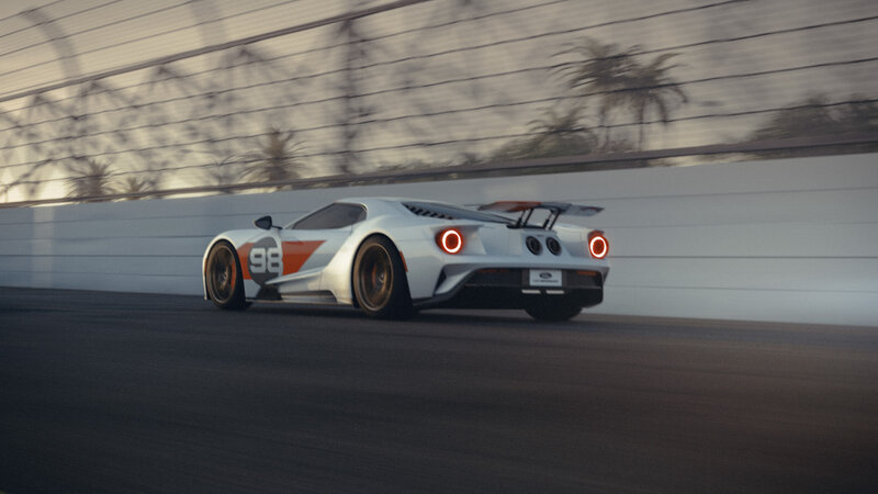 White Race Car on Track — Dynamic, Sunset, 3d Render