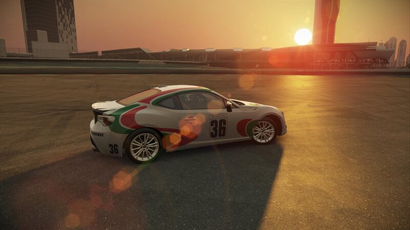 White Race Car on Track — Gray, Dramatic
