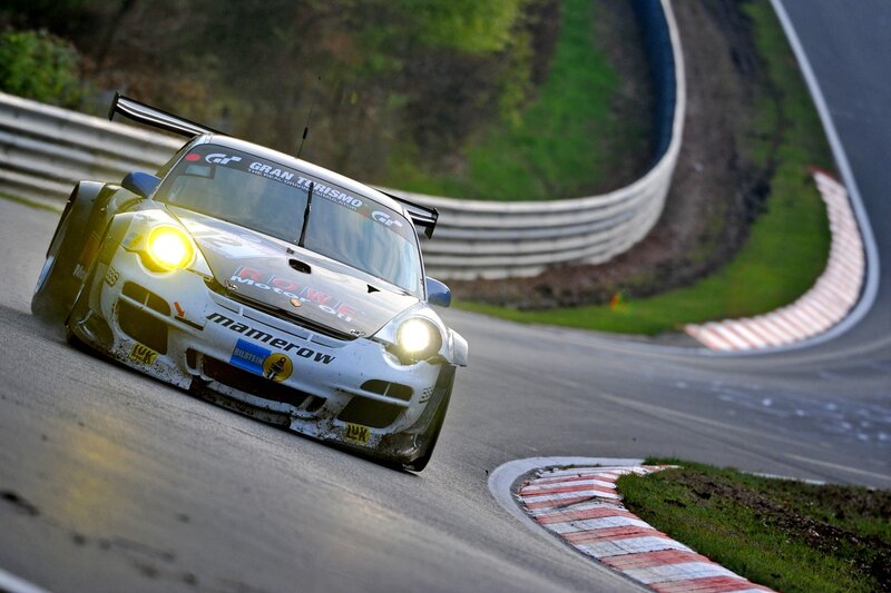 White Race Car on Track — Gray, Dynamic