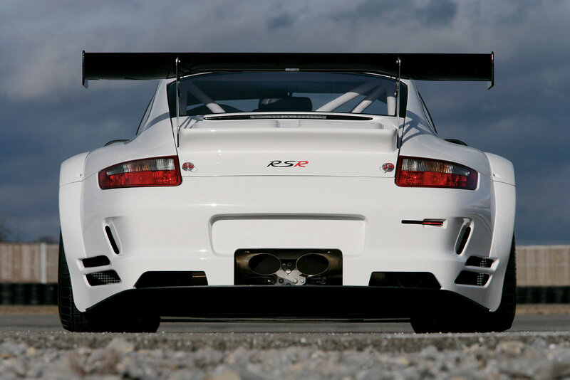 white race car rear view