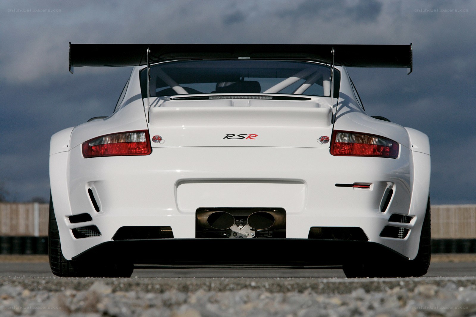 white race car rear view