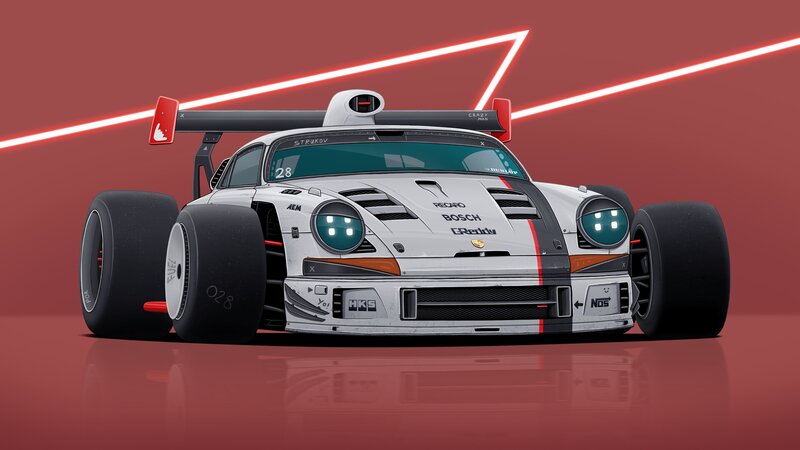 White Race Car — Red, Dramatic