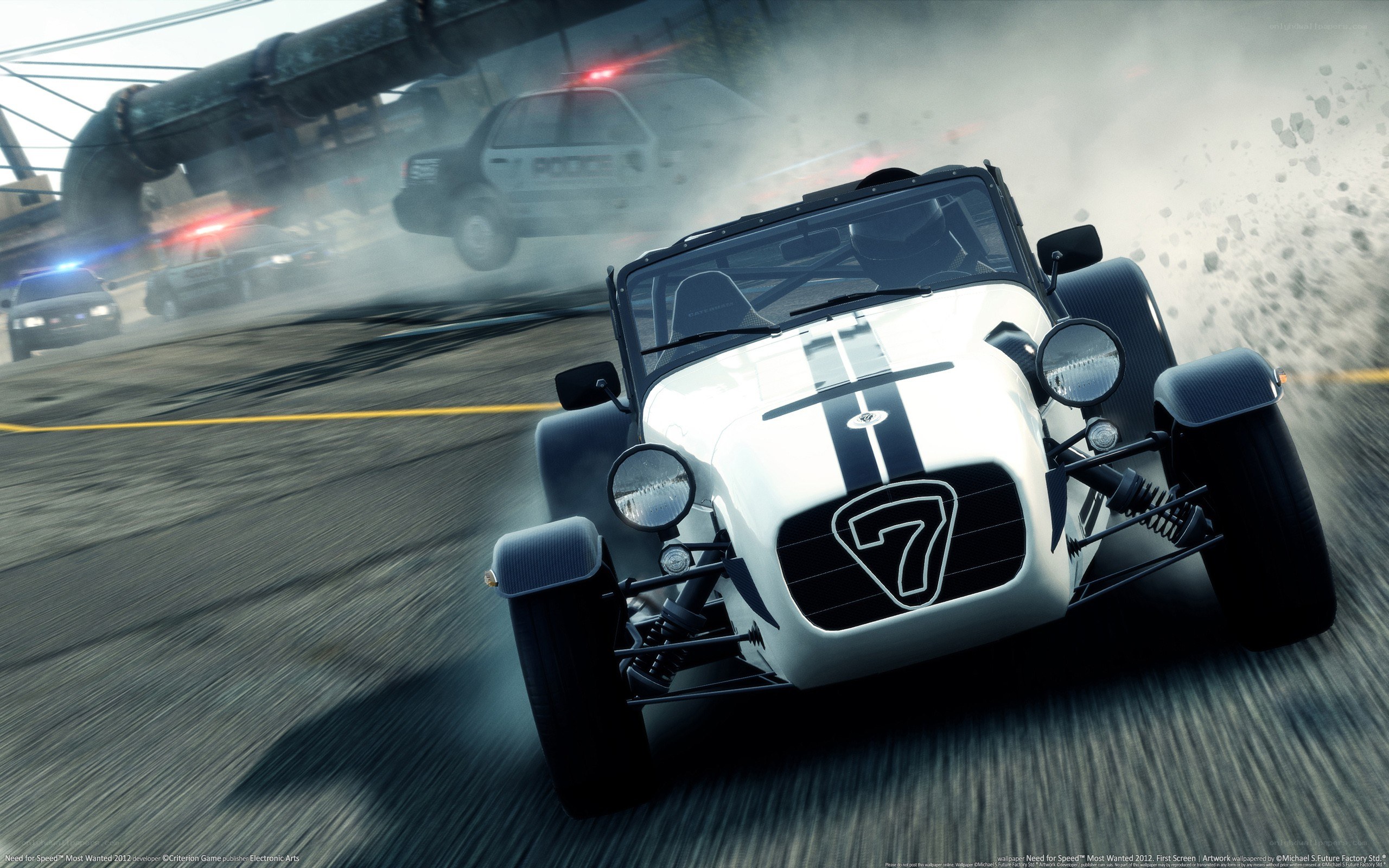 White race car speeding from police