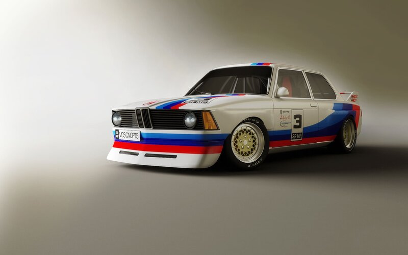 white race car with blue and red stripes