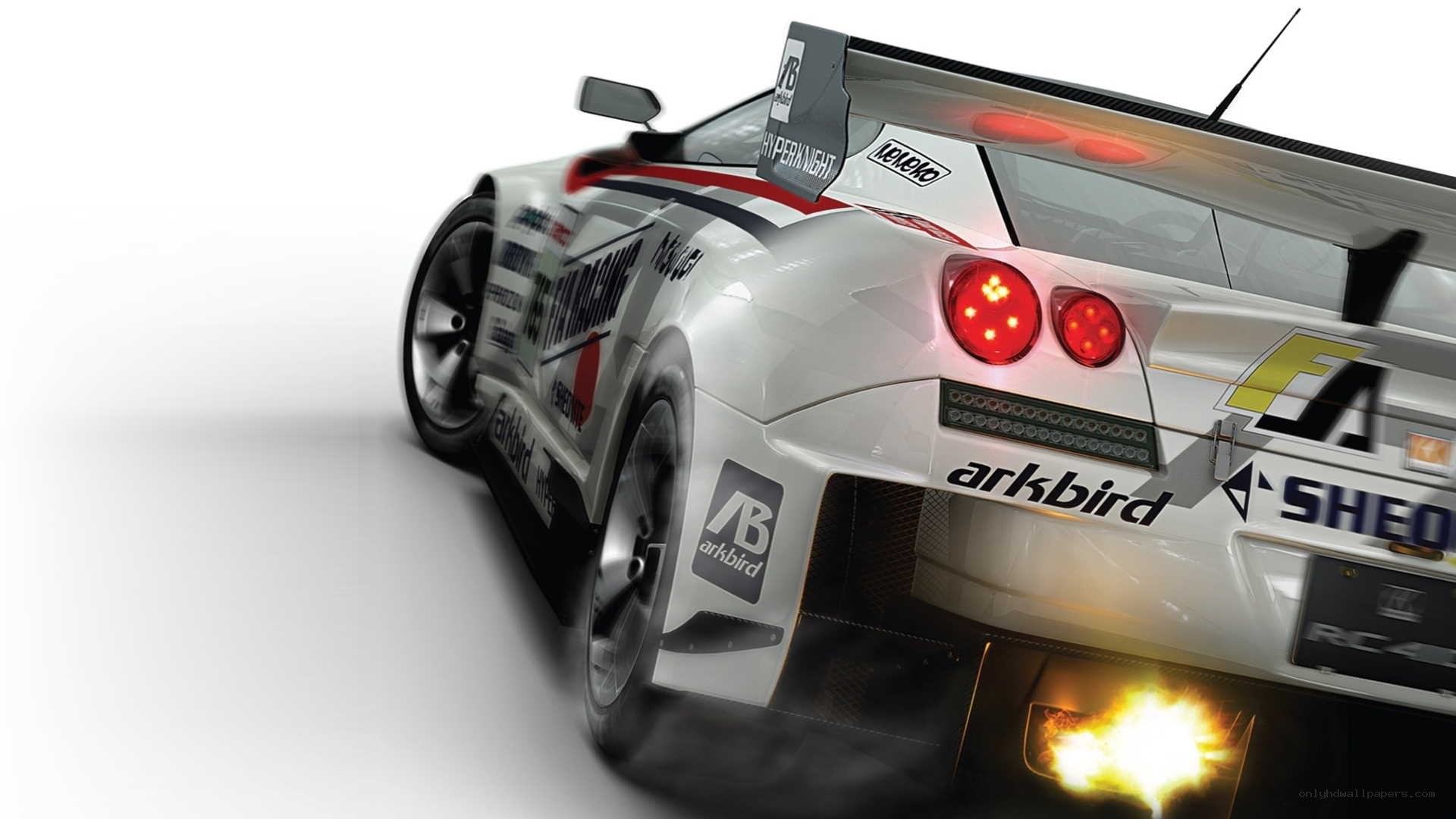white race car with flames