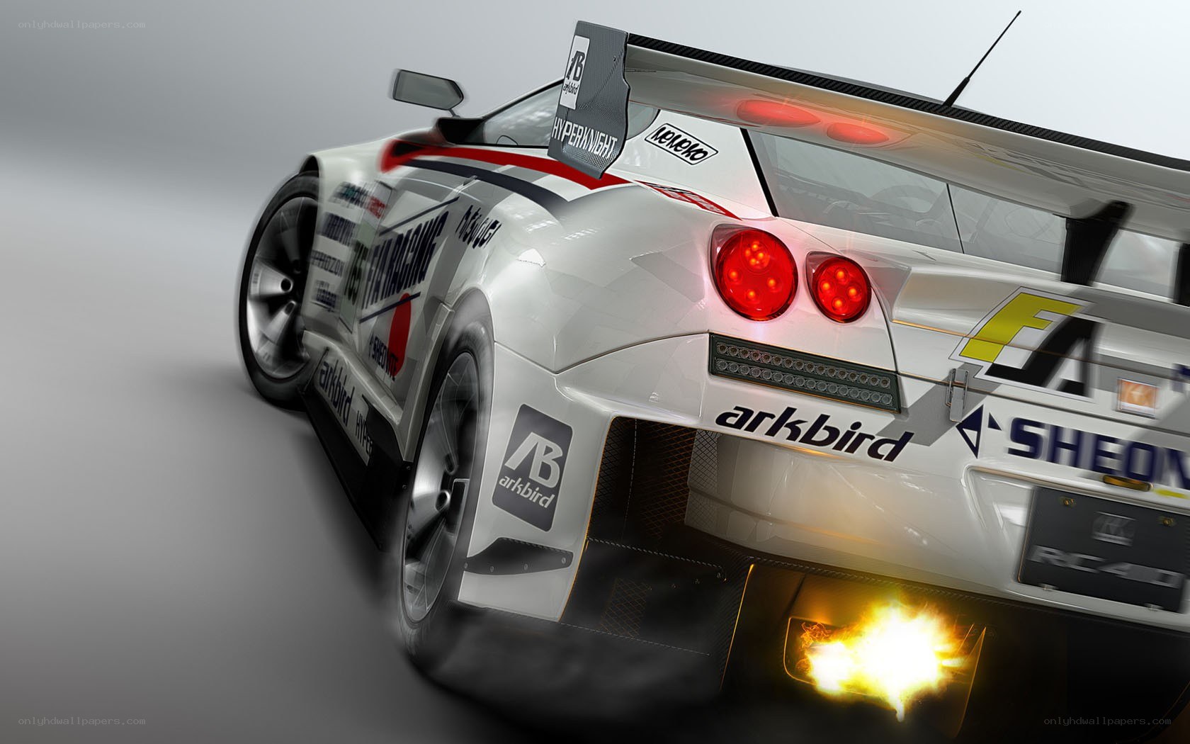 white race car with flames