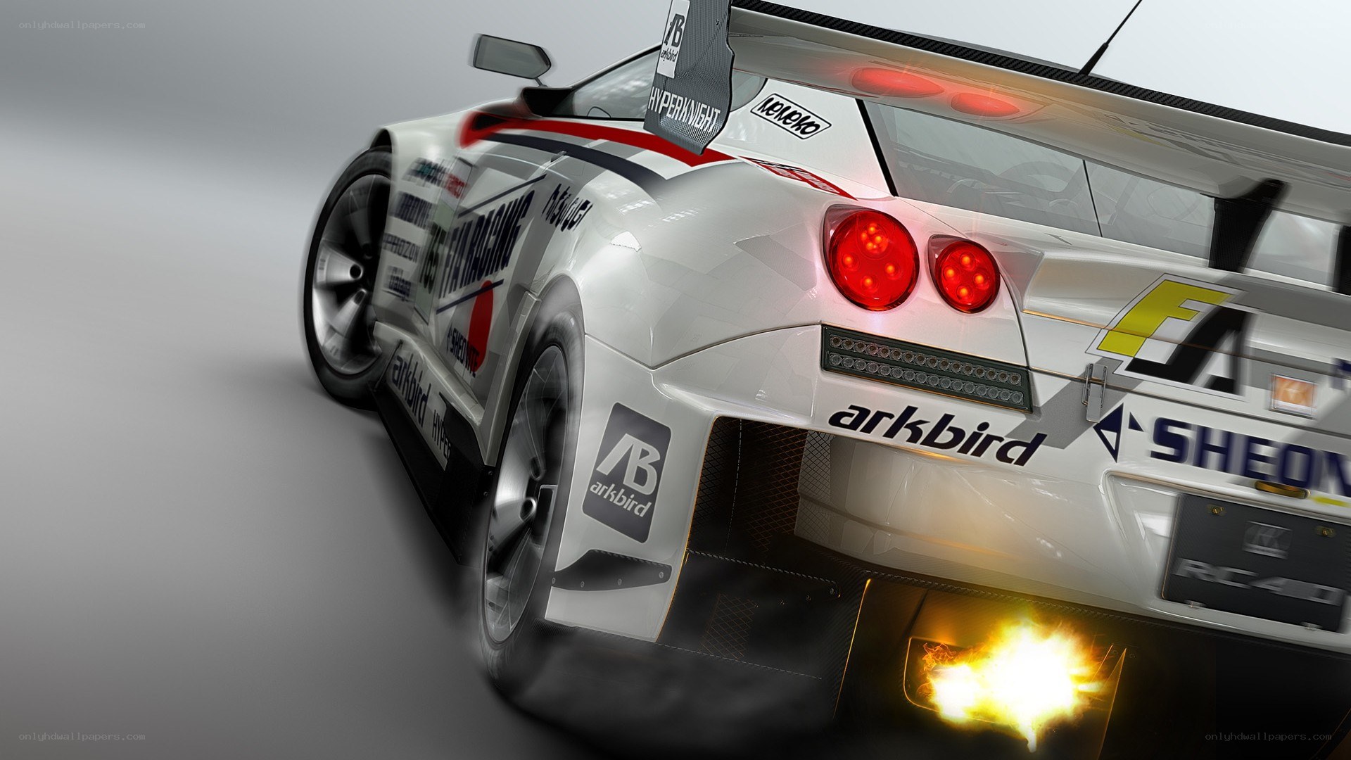 white race car with flames