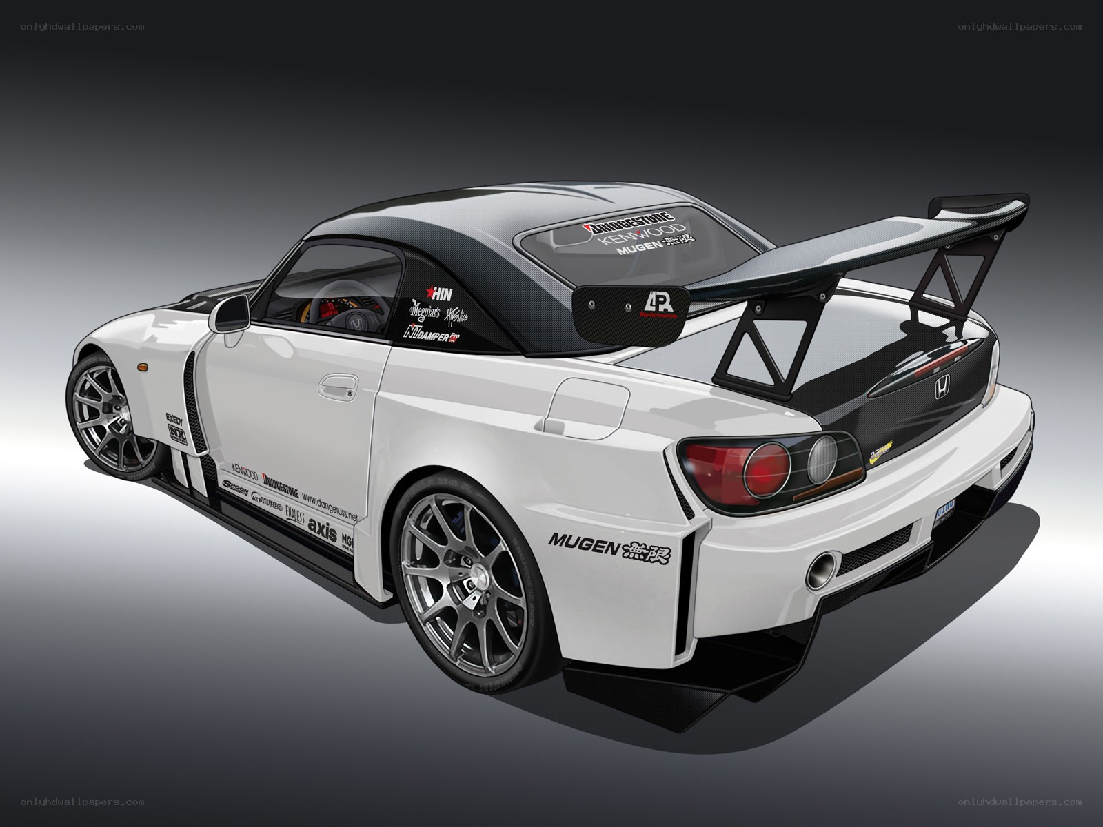 white race car with large spoiler