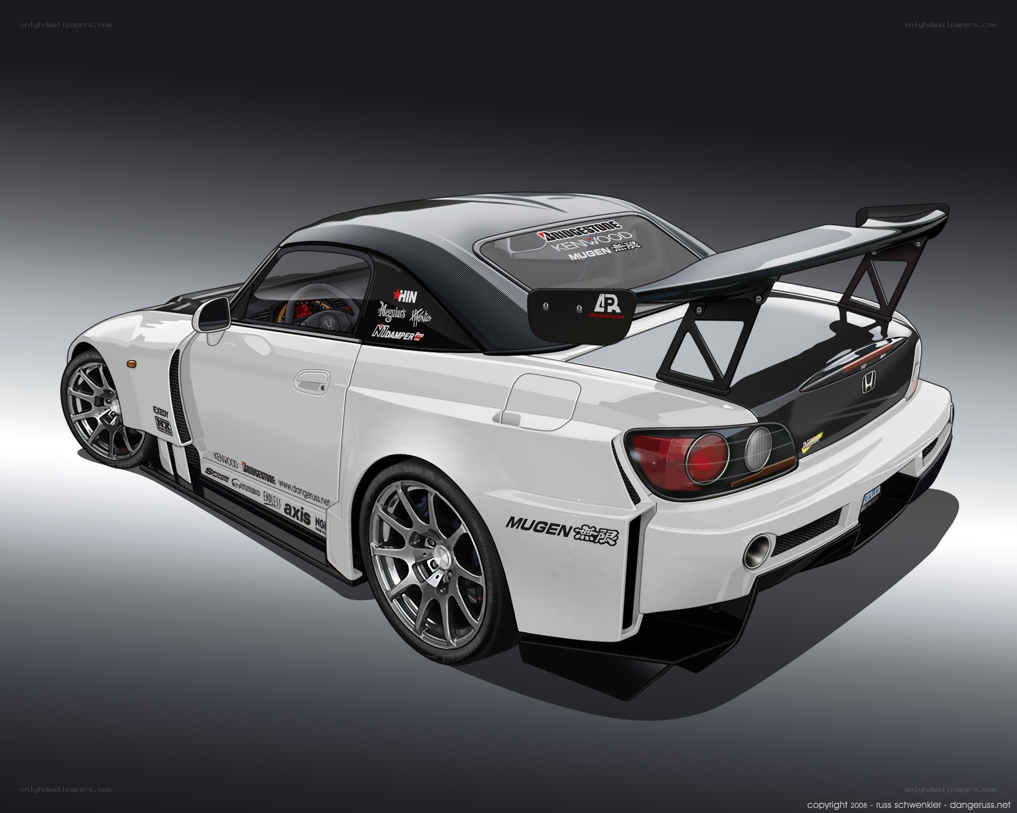 white race car with large spoiler