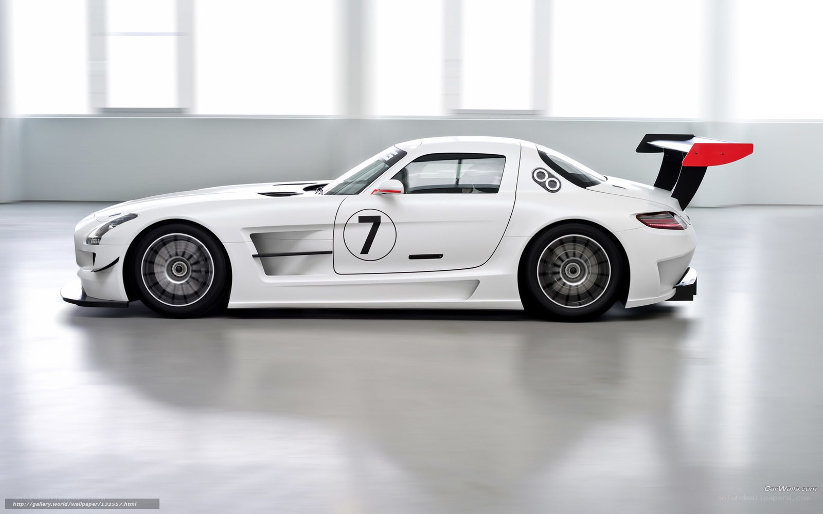 White race car with number 7