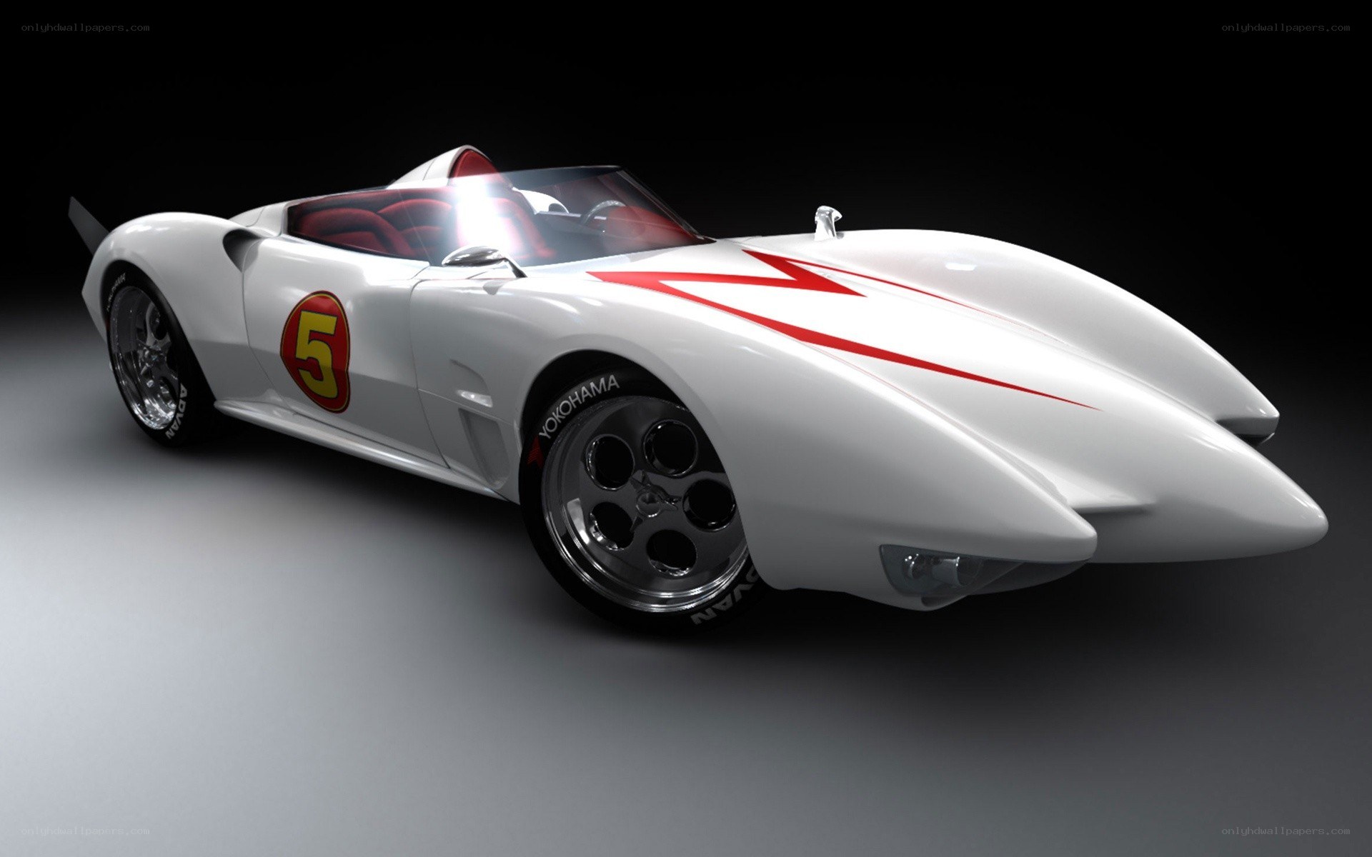 White race car with red lightning