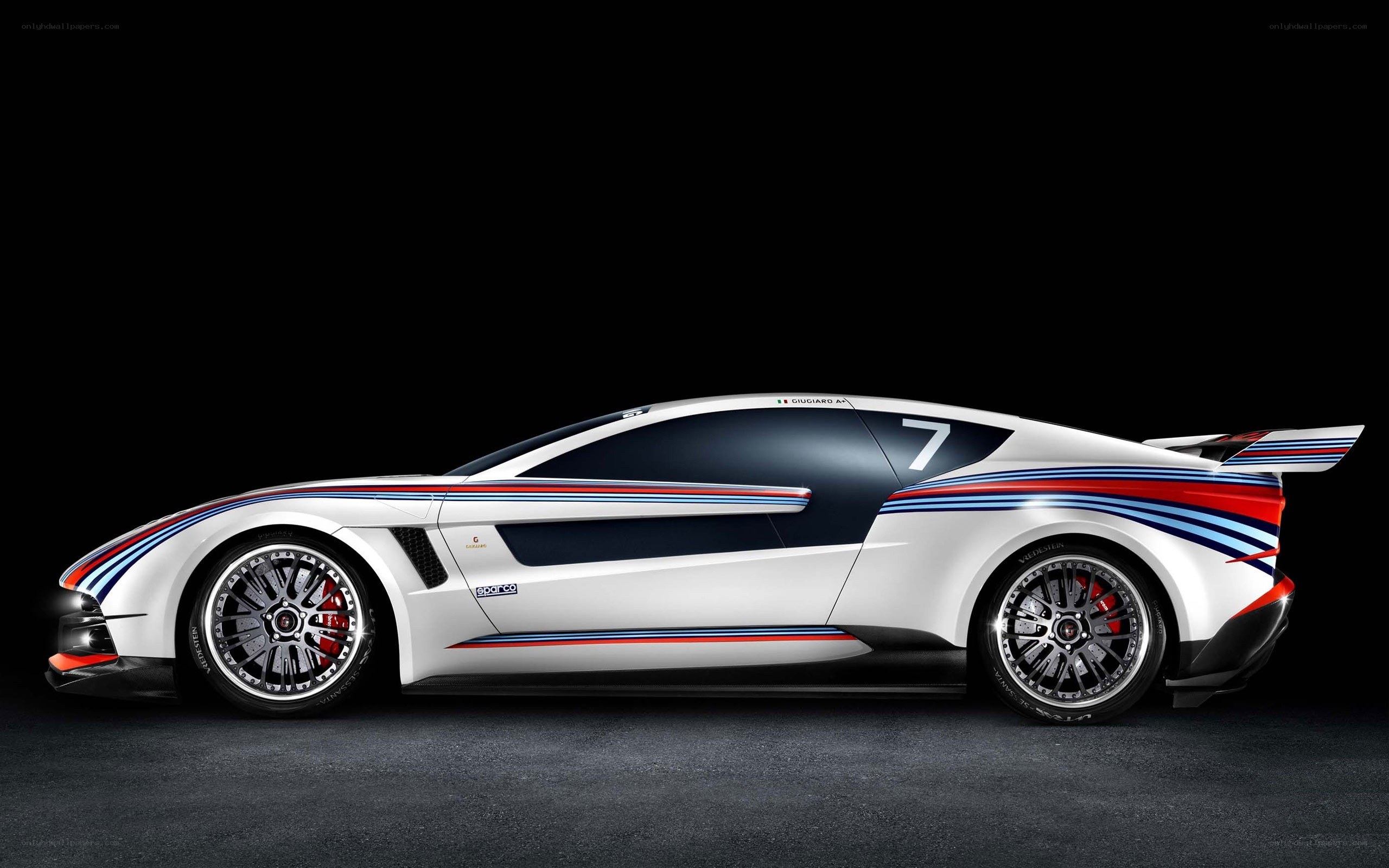 white race car with stripes