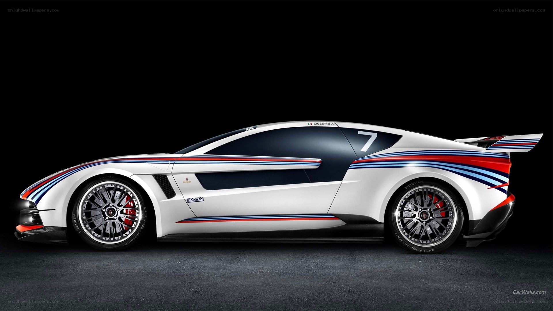 white race car with stripes